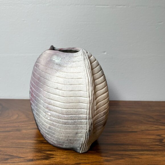 Ceramic Clay Vase Abstract Shape Handmade Black Gray Pink Author's Initials - Picture 4 of 15